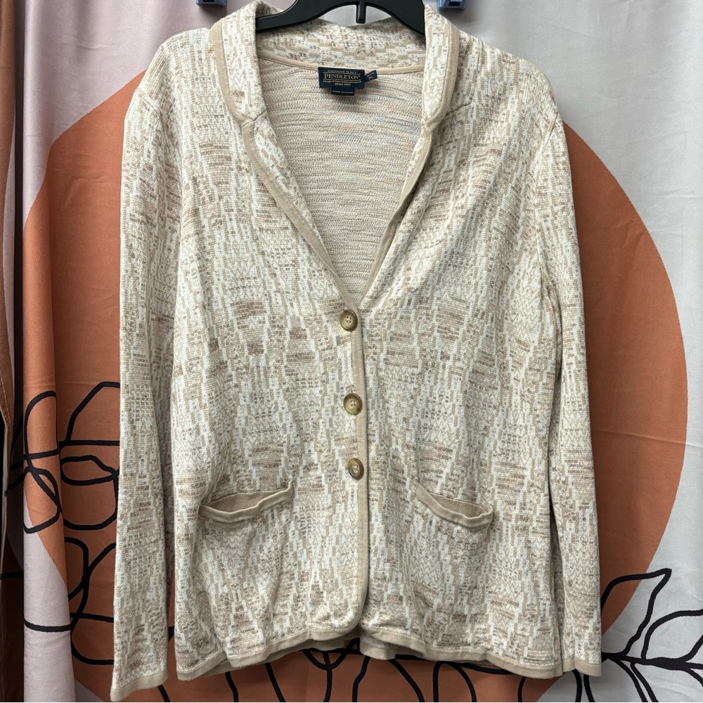 Pendleton sand colored aztec pattern cardigan, petite XL